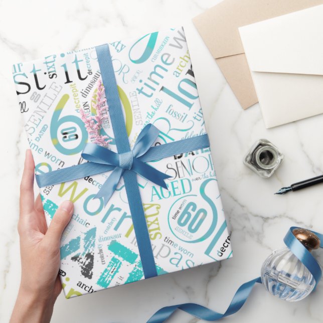 Papier Cadeau Anniversaire Mot Nuage Soixante Bleu ID266 (Cadeaux)