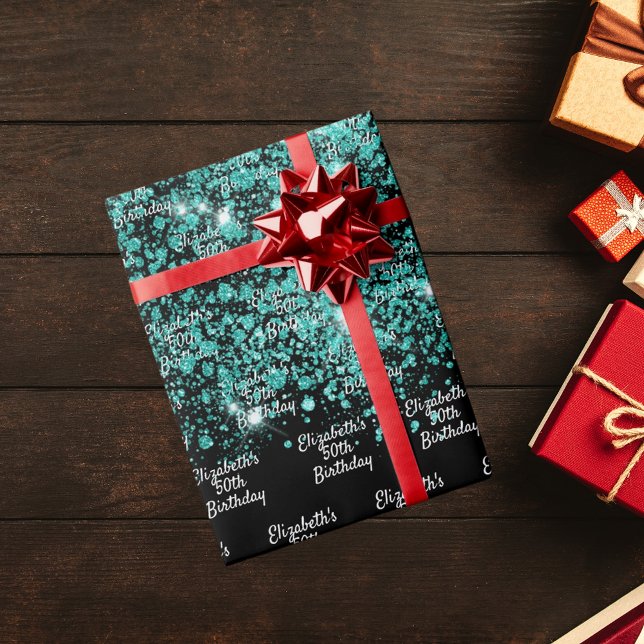 Papier Cadeau Anniversaire noir turquoise vert nom de la poussiè (Créateur téléchargé)