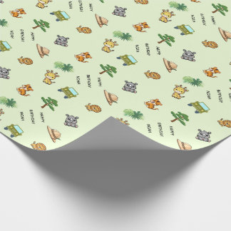 Papier Cadeau Anniversaire personnalisé d'animal de safari vert 