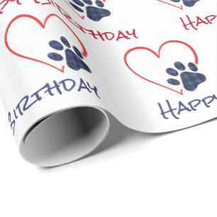 Papier Cadeau Anniversaire Plaid Empreinte de patte avec coeur