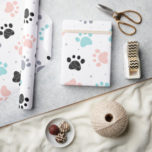 Papier Cadeau Anniversaire pour chiens, empreintes de pattes de  (Artisanat)