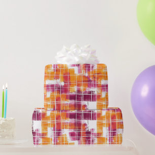 Papier Cadeau Anniversaire Rayures à Carreaux Orange Violet Groo