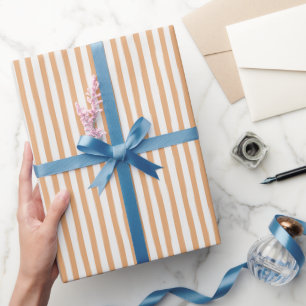Papier Cadeau Anniversaire Rayures Blanches Peche Orange