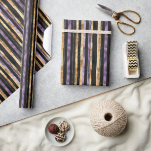 Papier Cadeau Anniversaire Rayures Or Noir Violet