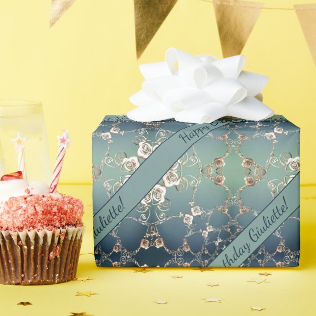 Papier Cadeau Anniversaire Romantique Rose Bleu (Fête d'anniversaire)