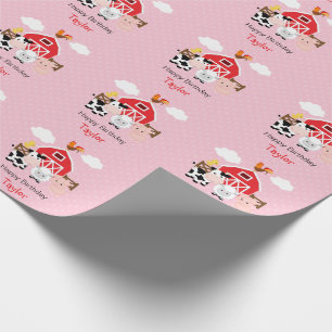 Papier Cadeau Anniversaire (rose) mignon d'animaux de ferme