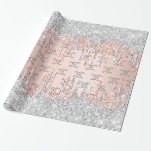 Papier Cadeau Anniversaire rose or parties scintillant gouttes r