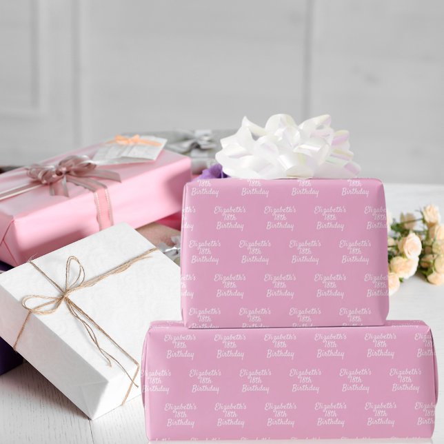 Papier Cadeau Anniversaire rose pastel blanc nom (Créateur téléchargé)