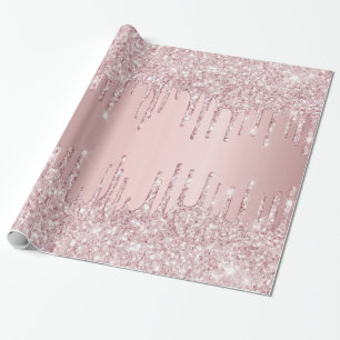 Papier Cadeau Anniversaire rose poudré scintillant avec gouttes 