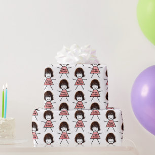 Papier Cadeau Anniversaire Stick Girl avec En vichy robe