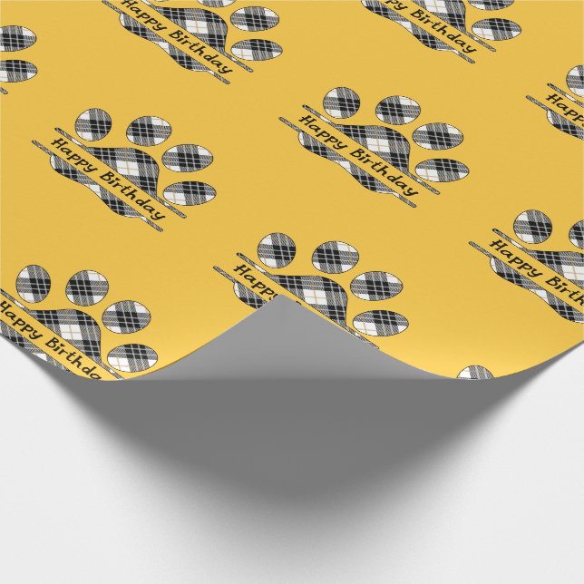 Papier Cadeau Anniversaire Tartan Plaid Empreinte de patte Sur O (Coin)