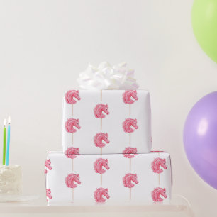 Papier Cadeau Anniversaire Vacheresse Rose Blanc Chevaux