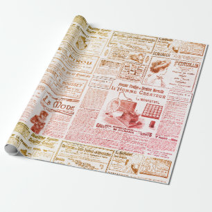 Papier Cadeau Annonces Vintages 1900 Ephemera Rouge