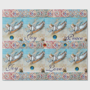 Papier Cadeau ANNONCIATION VOL ANGEL ROUGE BLEU GEMSTONES Xmas