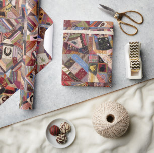 Papier Cadeau Antique Crazy Quilt Motif - Folk Art Crafty Fun