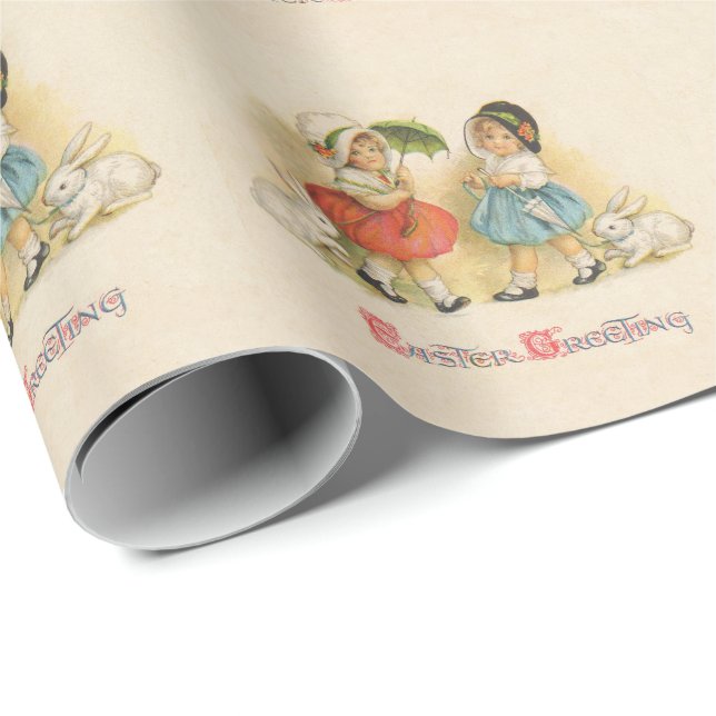 Papier Cadeau Antique Enfants Rabat Art de Pâques (Coin rond)