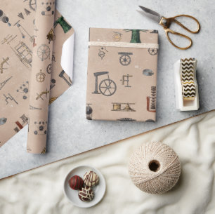 Papier Cadeau Antique Ingénierie Mécanique Motif scientifique
