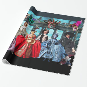 PAPIER CADEAU ANTIQUE ITALIENNE PUPPETS ET MASQUES MASQUERADE PA