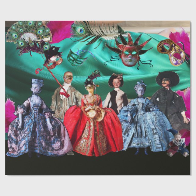 PAPIER CADEAU ANTIQUE ITALIENNE PUPPETS ET MASQUES MASQUERADE PA (Plat)