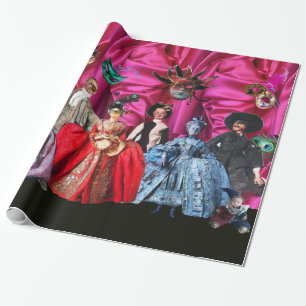 PAPIER CADEAU ANTIQUE ITALIENNE PUPPETS ET MASQUES MASQUERADE PA