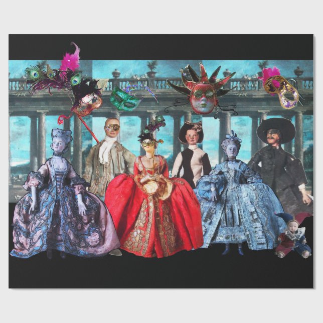 PAPIER CADEAU ANTIQUE ITALIENNE PUPPETS ET MASQUES MASQUERADE PA (Plat)