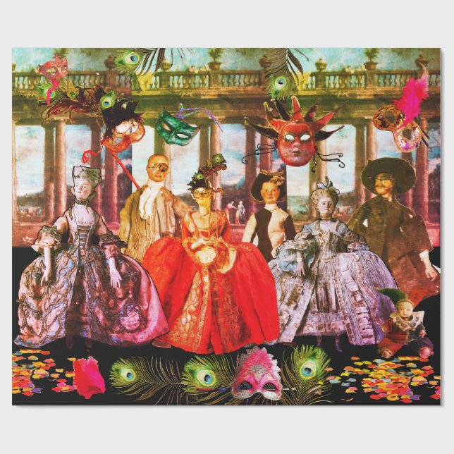 PAPIER CADEAU ANTIQUE ITALIENNE PUPPETS ET MASQUES MASQUERADE PA (Plat)
