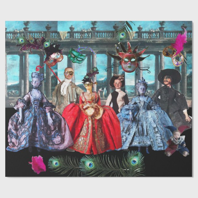 PAPIER CADEAU ANTIQUE ITALIENNE PUPPETS ET MASQUES MASQUERADE PA (Plat)