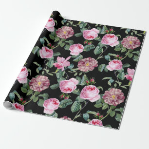 Papier Cadeau Antique motif de roses et d'orchidées roses Vintag