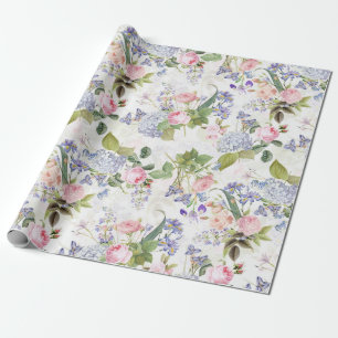 Papier Cadeau Antique Nostalgale Redouté Rose blanc Motif