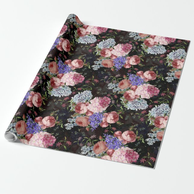 Papier Cadeau Antique Nostalgale Redouté Roses et Lilacs (Déroulé)