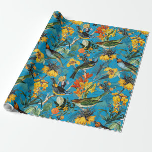 Papier Cadeau Antique Nostalgic Aquarelle Oiseaux et fleurs
