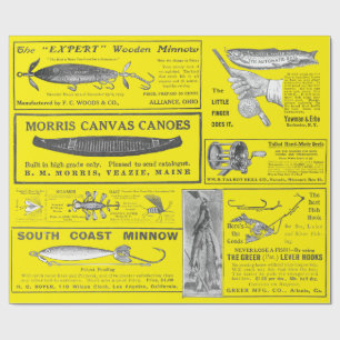 Papier Cadeau Antique Pêche Pêcheur Annonces Vers 1909 Lures Wr