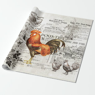 Papier Cadeau Antique Rooster Horticulture Annonces Ephemera