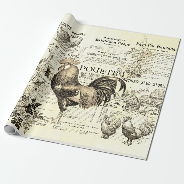 Papier Cadeau Antique Rooster Horticulture Annonces Ephemera Bei (Déroulé)