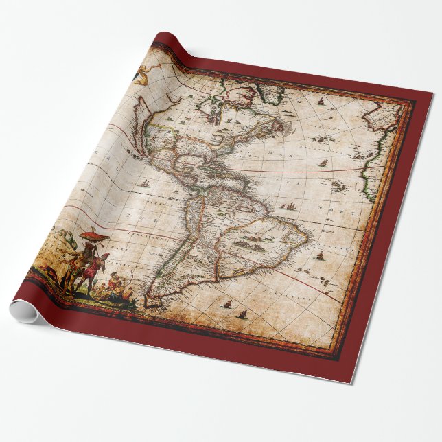 Papier Cadeau Antique Vieux continent américain (Déroulé)