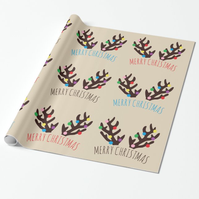 Papier Cadeau Antlers de rennes de fête, Papier d'enveloppement  (Déroulé)