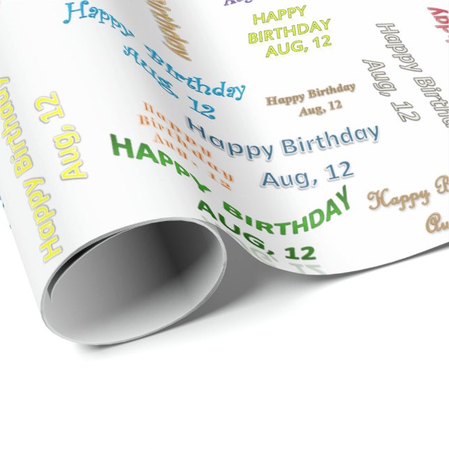 Papier Cadeau Août, 12 Anniversaire Cadeau Papier (Coin rond)