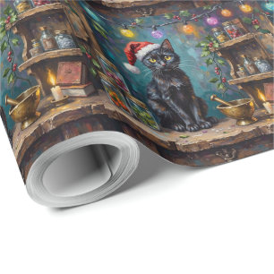 Papier Cadeau Apothicaire de Noël Magique au Chat Noir