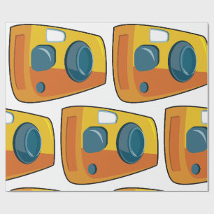 Papier Cadeau Appareil photo rétro jaune à objectif et déclenche