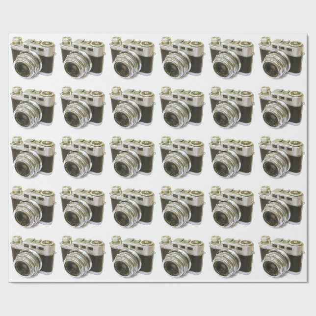 PAPIER CADEAU APPAREIL PHOTO RETRO MOTIF (Plat)