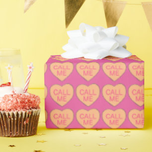 Papier Cadeau APPELEZ-MOI Coeurs de bonbons roses Saint-Valentin