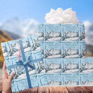 Papier Cadeau Après-Ski Personnalisé Bleu Mariage d'Hiver