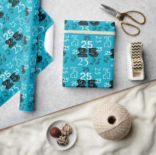 Papier Cadeau Aqua Blue Black White Numéros Personnalisés