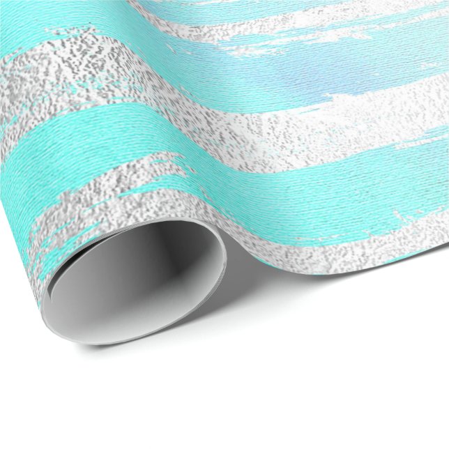 Papier Cadeau Aqua Blue Pastel Silver Strokes Aquarelle (Coin rond)