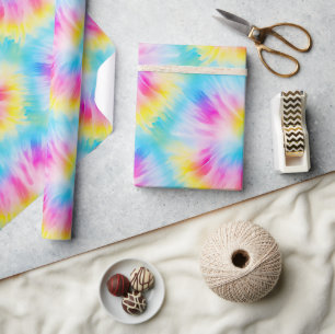 Papier Cadeau Aqua Blue Rose Jaune Rouge Tie Dye