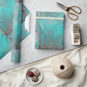 Papier Cadeau Aqua Blue Turquoise et gris moderne dévêtu