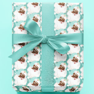 Papier Cadeau Aqua Blue Vintage Wink Noir Père Noël
