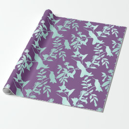 Papier Cadeau Aqua Blue violet Fleurs de colibri