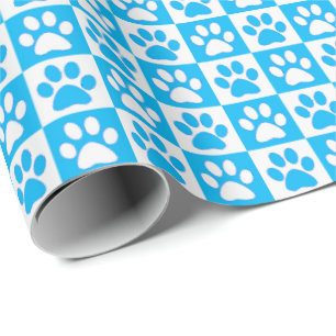 Papier Cadeau Aqua et blanc Empreintes de pattes de chien