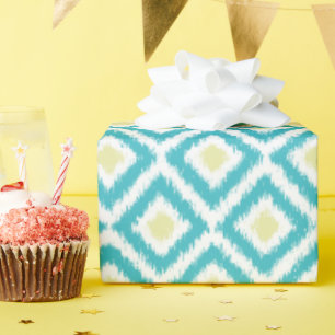 Papier Cadeau Aqua Lemon Diamonds Ikat Motif